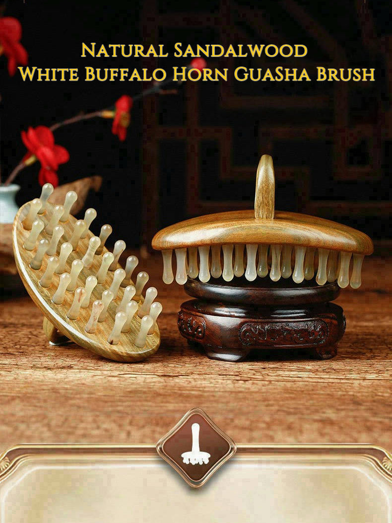 White buffalo horn head GUASHA Brush(oval)
