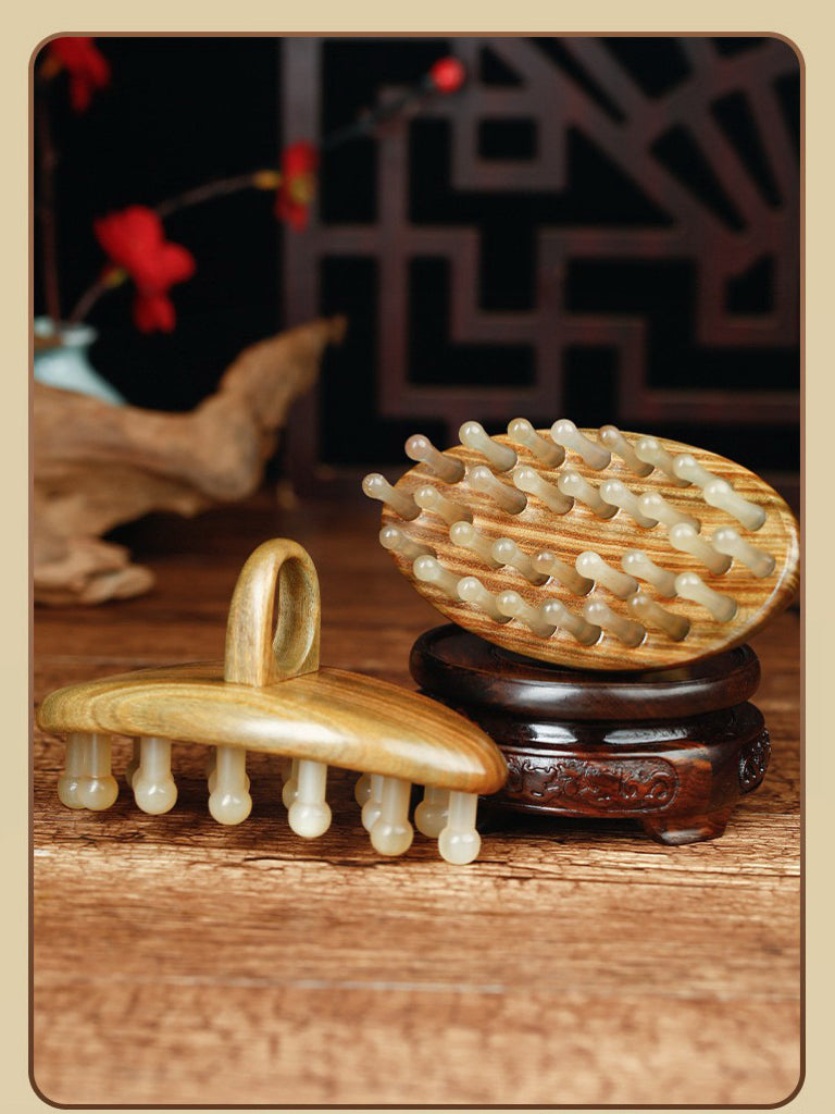 White buffalo horn head GUASHA Brush(oval)