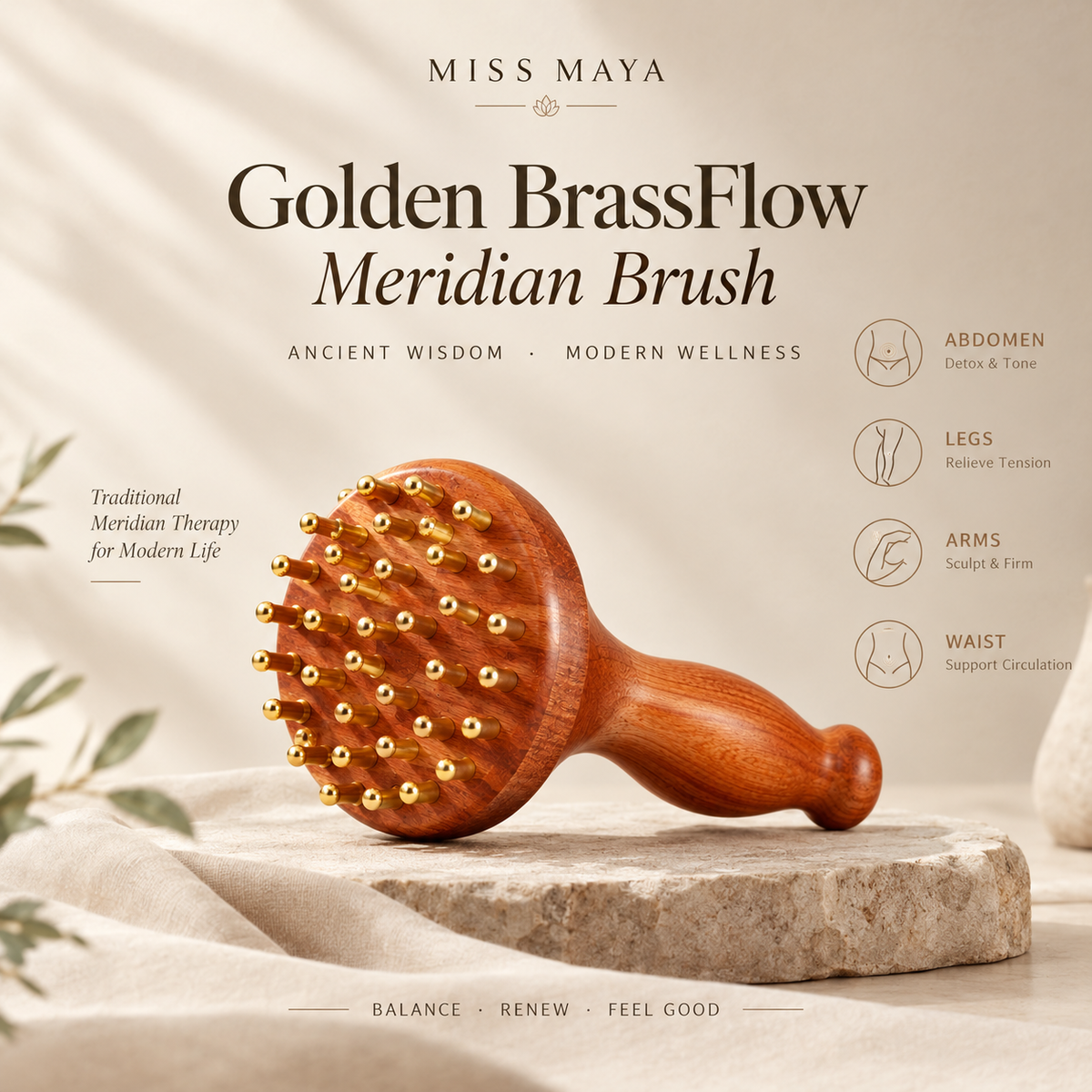 BrassFlow Golden Meridian Massage Brush