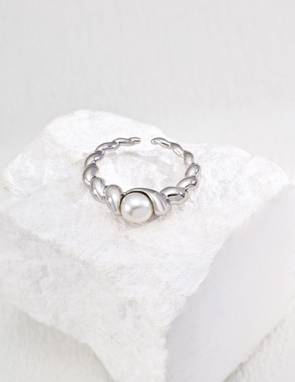 S925 silver simple natural pearl ring -J0270